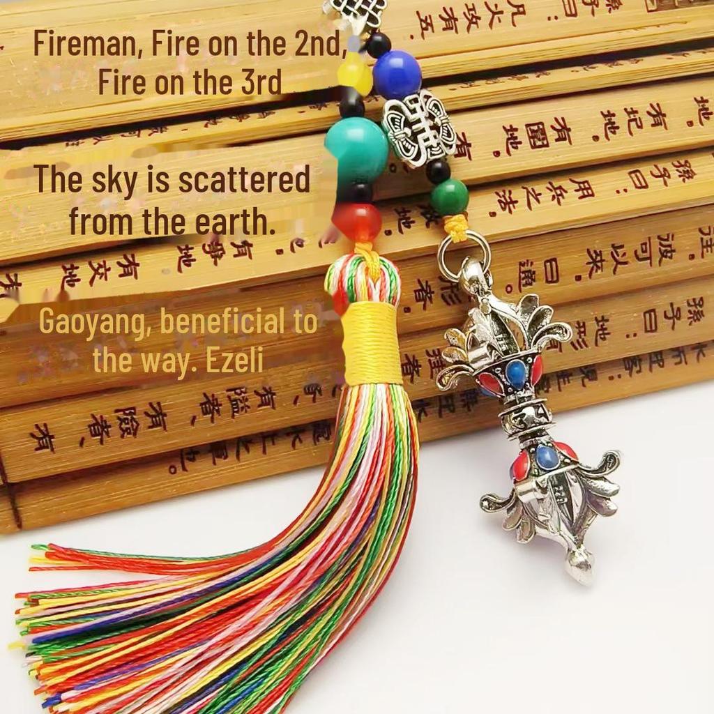 Retro Ethnic Tibetan Rotating Lotus Bell Pendant - Nine Palace Diamond Design for Scenic Tourism and Car Decoration