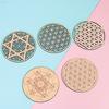Collectibles Flower of life Decor Healing Circles Carved Round Edge Wood Chakra Pattern Coaster