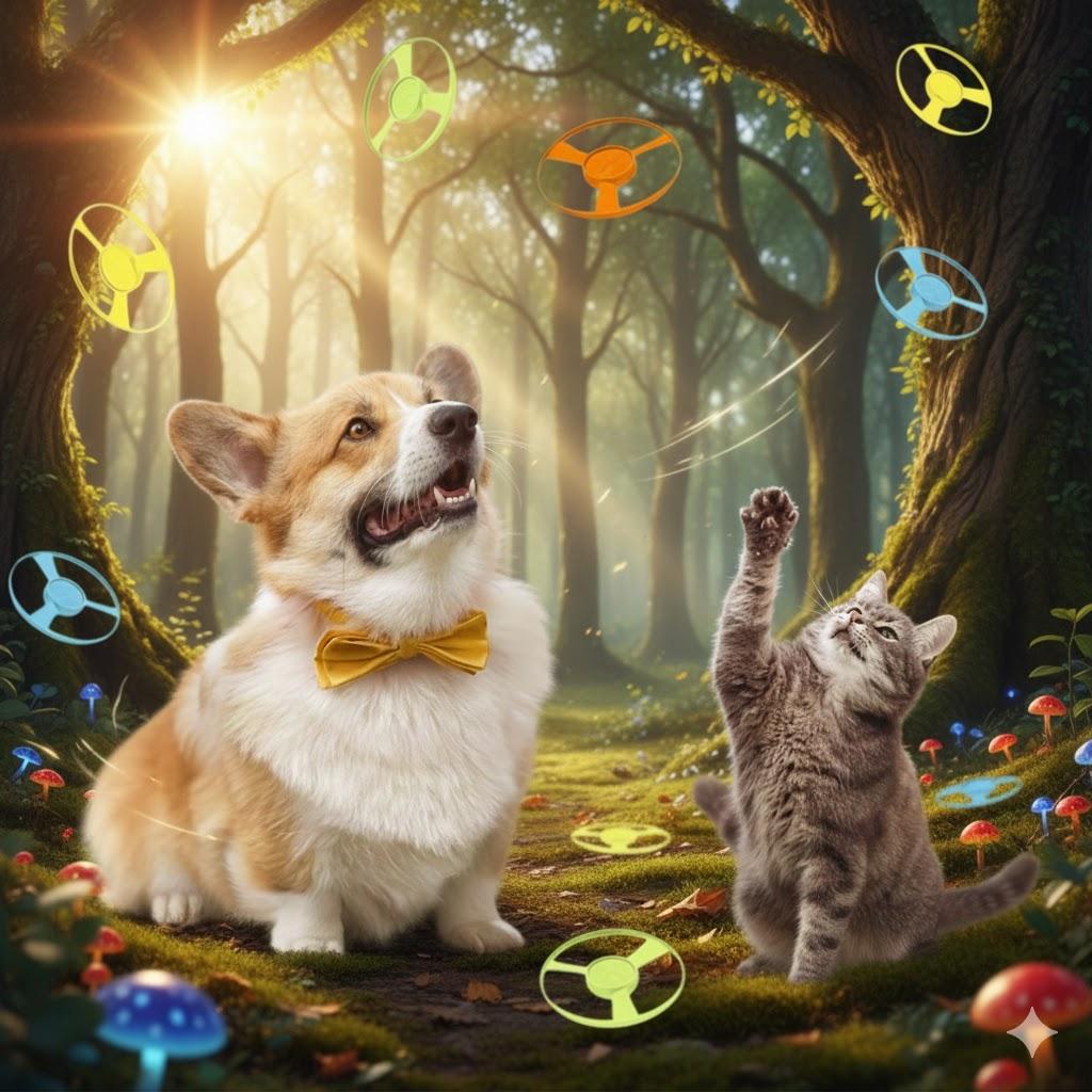 14 Piece cat chase training interactive toy set including colored flying propellers Frisbee colors are random