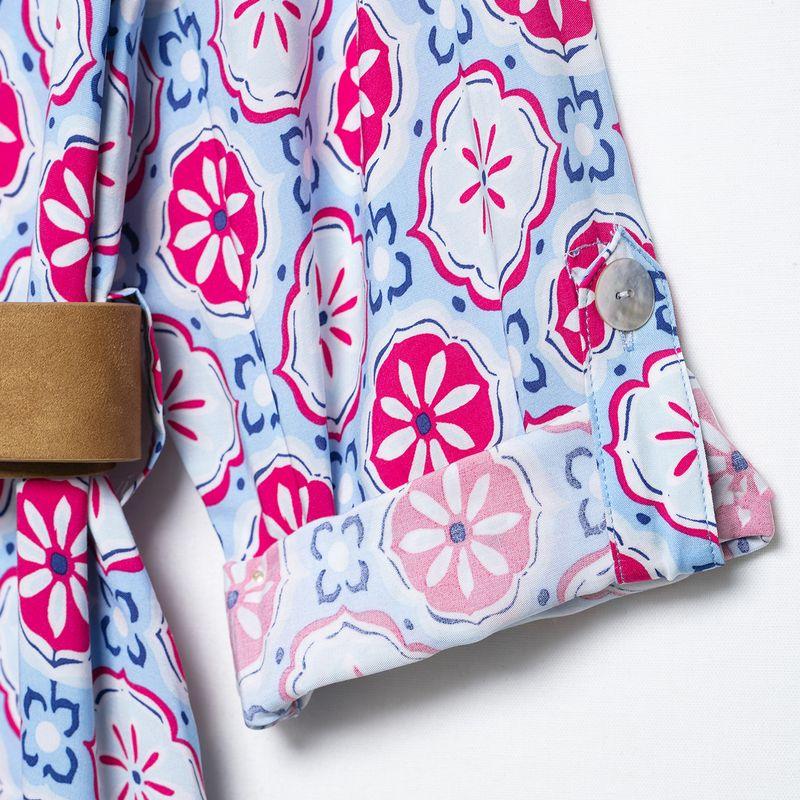 Kaslead New Women Clothes Western Style Fashion With Belt Print Midi Dress 3076673