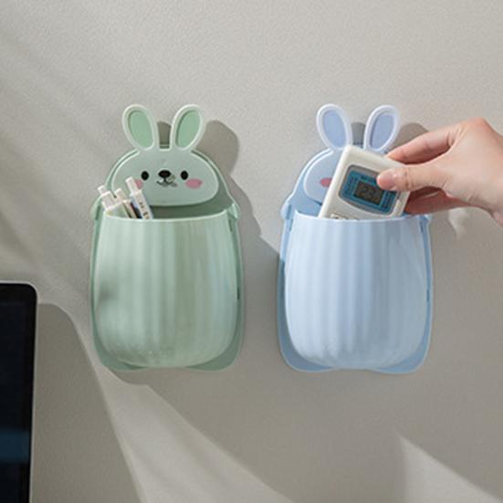 Настенный держатель для зубных щеток, противоскользящая полка для хранения в форме мультяшного кролика, самоклеящаяся настенная полка для хранения с глубоким карманом