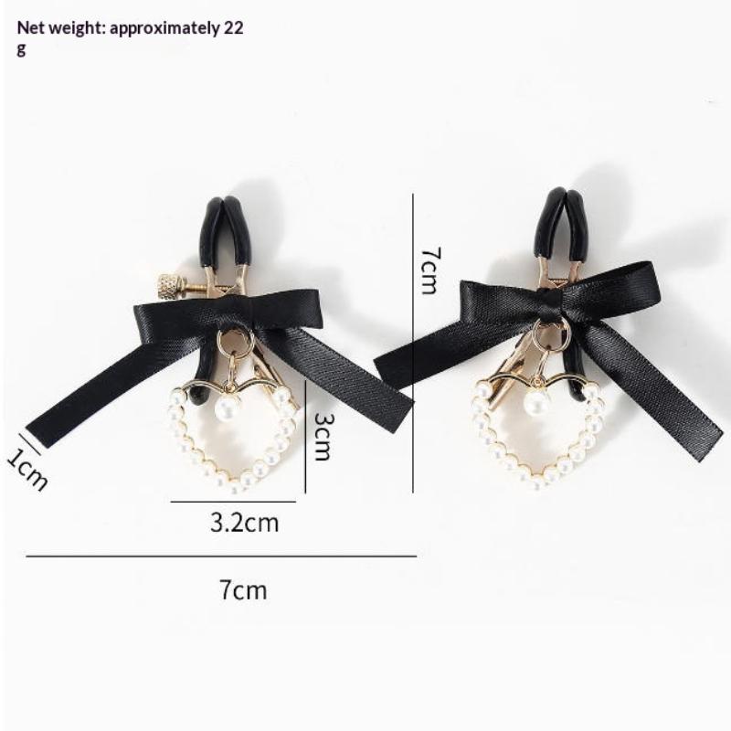 portableAdjustable Nipple Clamps Soft Non-Slip Tips Black Bow Pearl Pendant Lightweight for Travel Couple Use