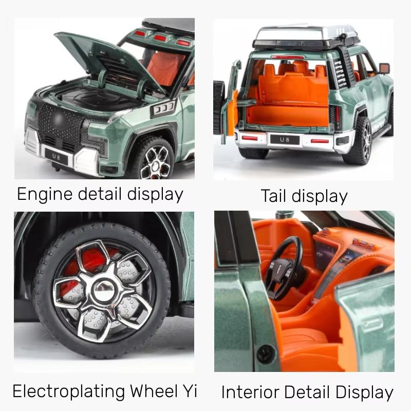 1:24 BYD U8 SUV Off-road Vehicle Alloy Micro Car Die-cast Metal Scale Car Model Sound and Light Children's Toy Boy Collection Ornaments