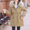 Fashionable Mid-Length Parka with Reversible Collar Three-in-One Winter Coat for Women Waist-Defining Cotton-Lined Outerwear
