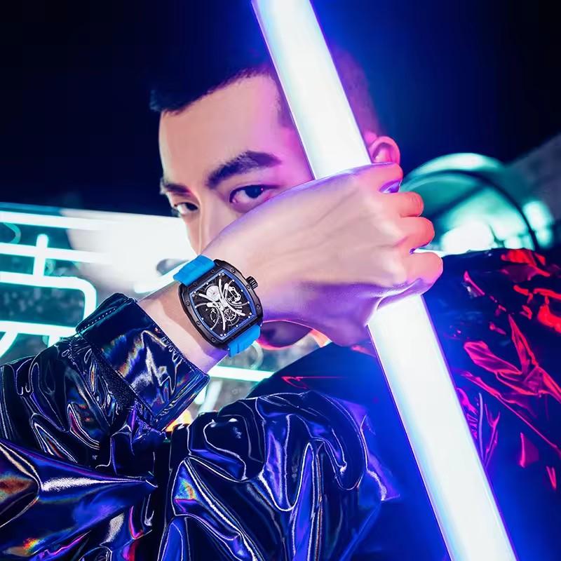 Mark Fairwhale 6560 Automatic Mechanical Watches for Man Skeleton Luminous Waterproof Silicone Strap Sports Fashion Men's Watch