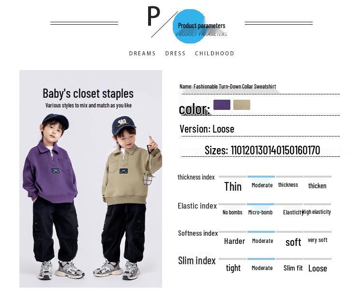 Boys' Turn-Down Collar Sweatshirt - 2025 Spring/Autumn Fashion, Long-Sleeved Pullover for Children