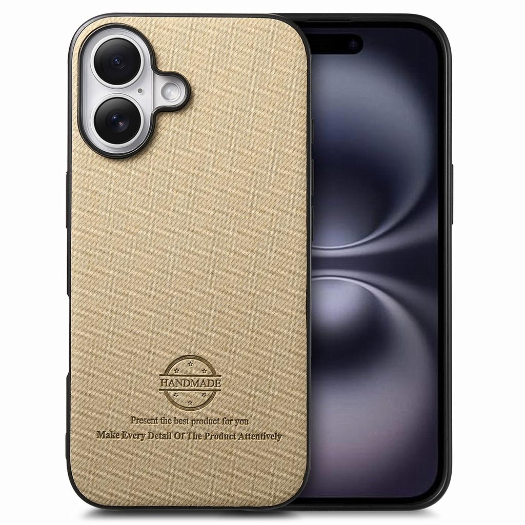 For iPhone 16 Case Cloth Texture Leather+PC+TPU Anti-Drop Phone Cover - Blue