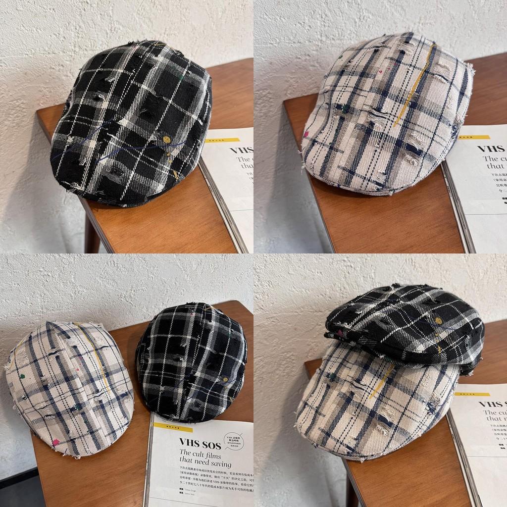 Ретро берет в клетку с ветрозащитным козырьком для повседневной носки и для законодателей моды