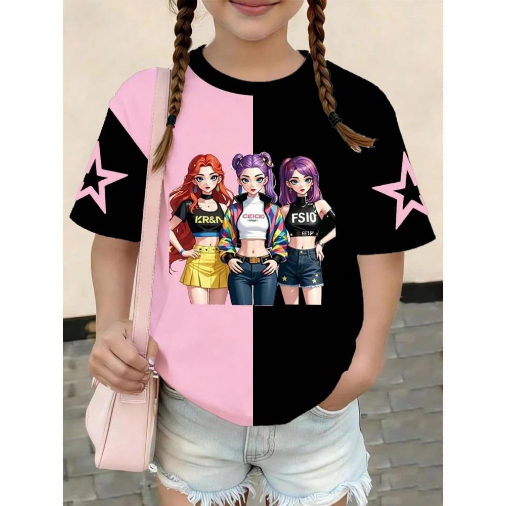 Kpop Style Short-Sleeve T-Shirts for Girls Funny Gift for Kids Summer Short Sleeve Tops Casual Round-Neck Outdoor Girls Clothes