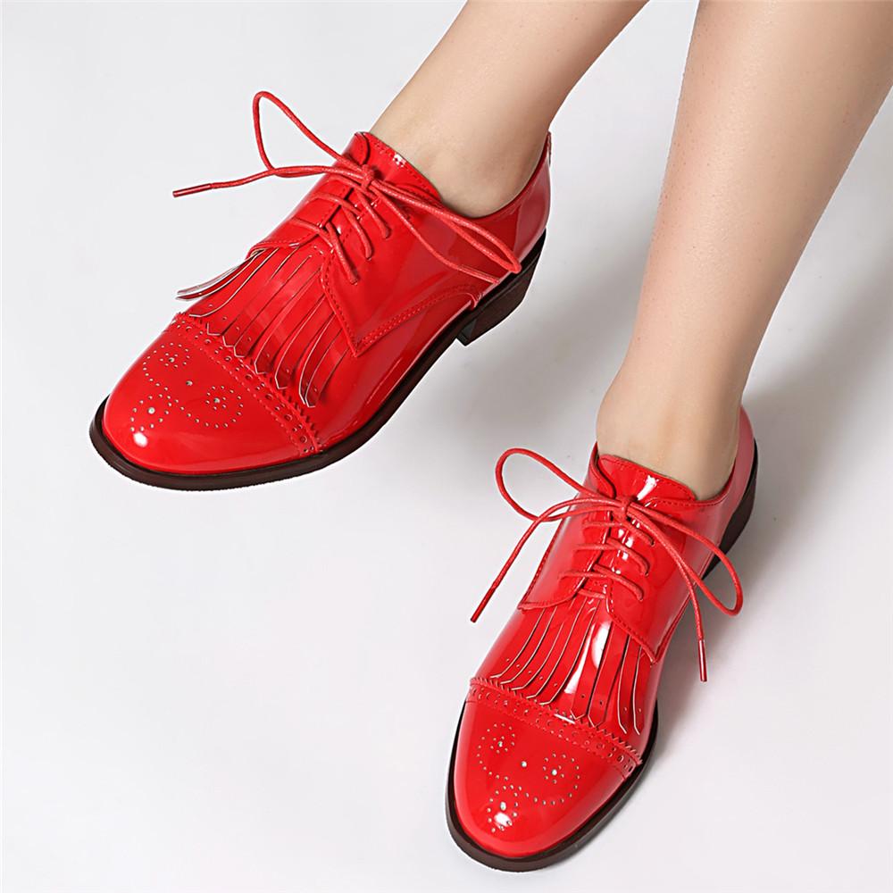 Мода Мода Весна Шнуровка Оксфорды Балетки Женские Шнуровка Круглый Носок Лоферы Пряжка Кисточка Кожа Дерби Британские Женские Туфли на Толстом Каблуке