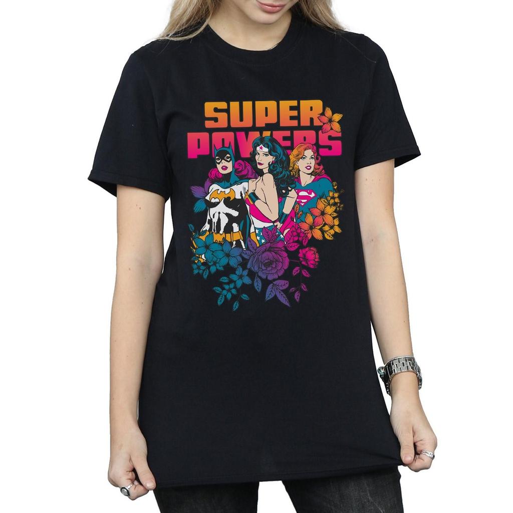DC Comics Womens/Ladies Super Powers Neon Floral Cotton Boyfriend T-Shirt