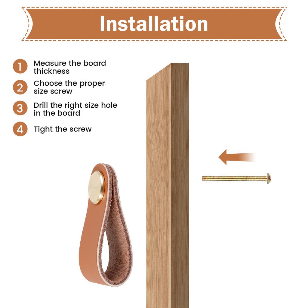 6Pcs Leather Drawer Pulls Cabinet Wardrobe Door Drawer Knob Nordic Style Thickened Cow Leather Pulls with Brass Buckles