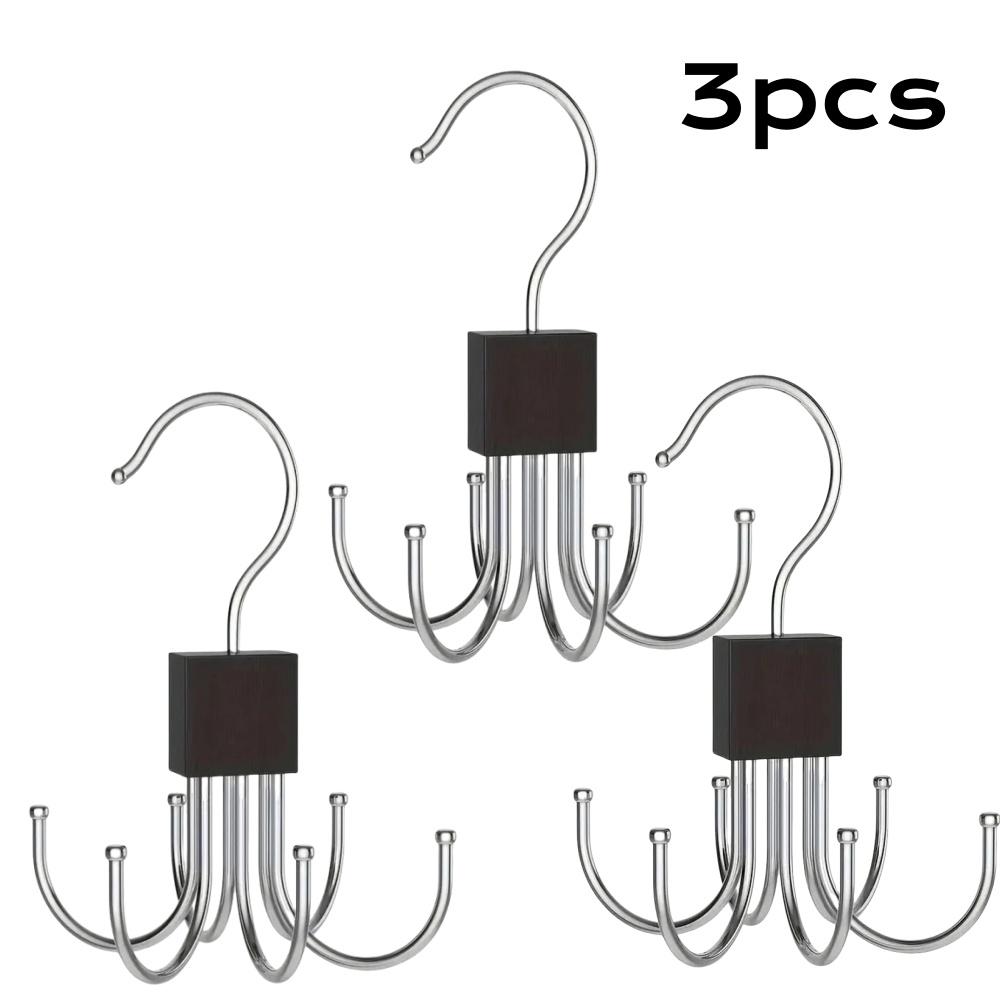 Вращающаяся на 360° вешалка для хранения, крючок с несколькими захватами, металлическая вешалка для ремней, деревянный органайзер для бюстгальтеров, галстуков, шарфов, аксессуаров для домашнего шкафа