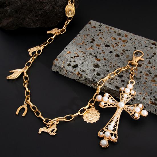 Pants Chain Faux Pearls Metal Flower Decor Wallet Chain Multi-layered Design Hip-hop Style Wallet Chain Wearable Art Accessory