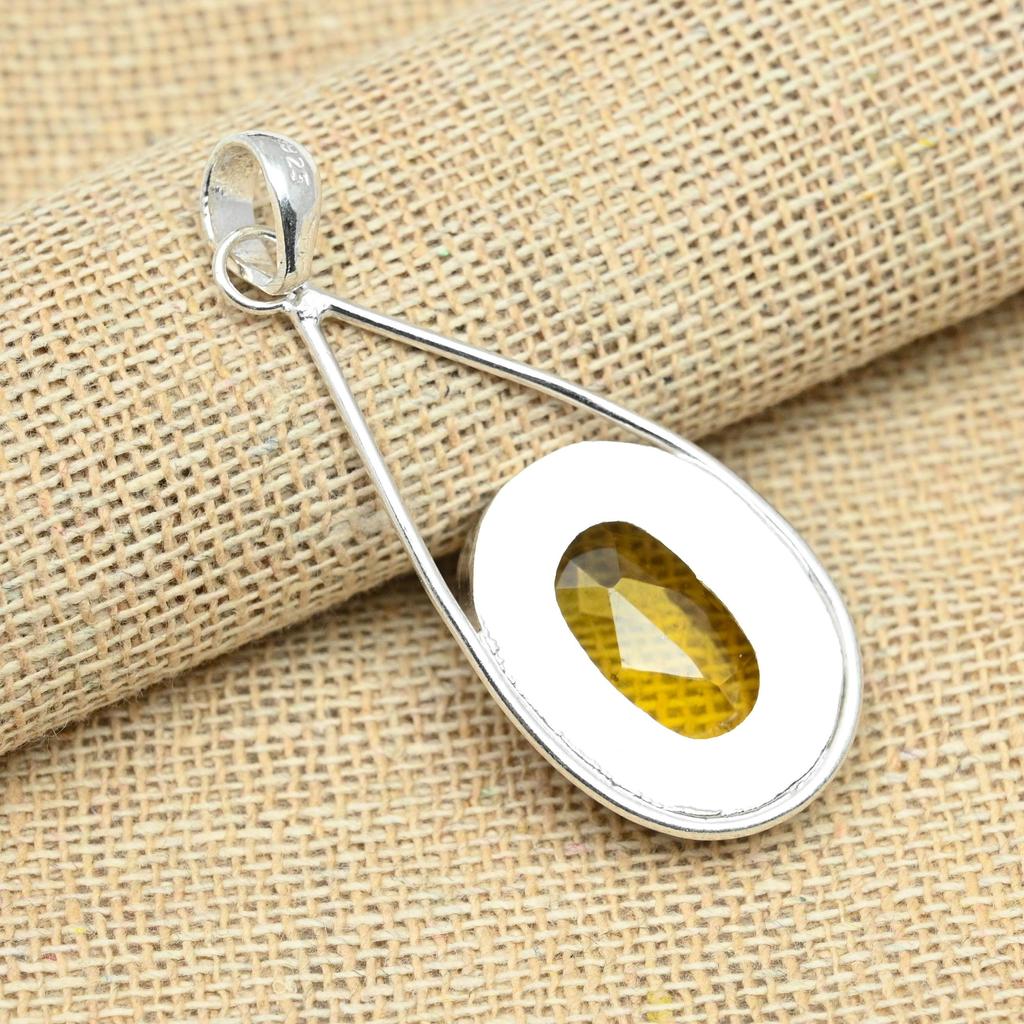 AAA+ Yellow Citrine Gemstone 925 Sterling Silver Designer Fancy Pendant Charm Jewelry