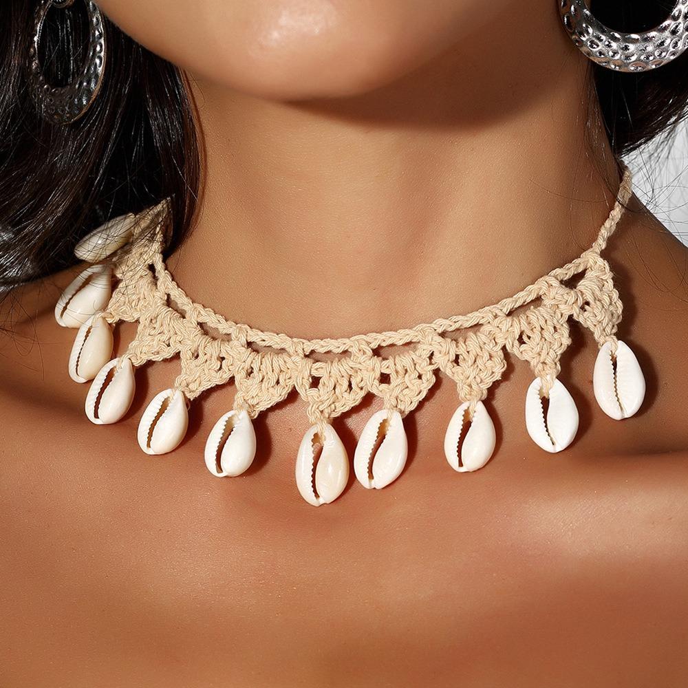 Hand Woven Beach Necklaces Rope Rope Choker Elegant Shell Necklace