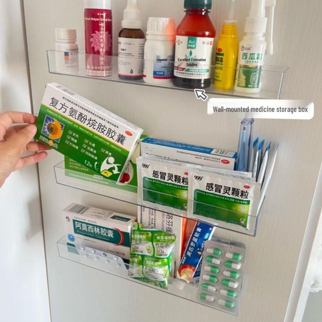 Прозрачный настенный многослойный ящик и полка для хранения лекарств