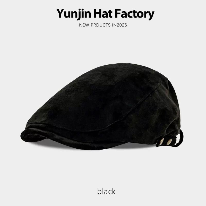 Suede Beret Cap Women Vintage Flat Brim Hat Face Slimming Casual Wear