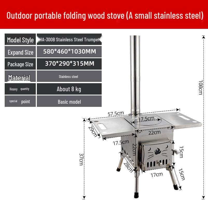 Portable Outdoor Cassette Stove: Camping Heater, Firewood Stove, Barbecue Grill, Chimney Oven, Stainless Steel.