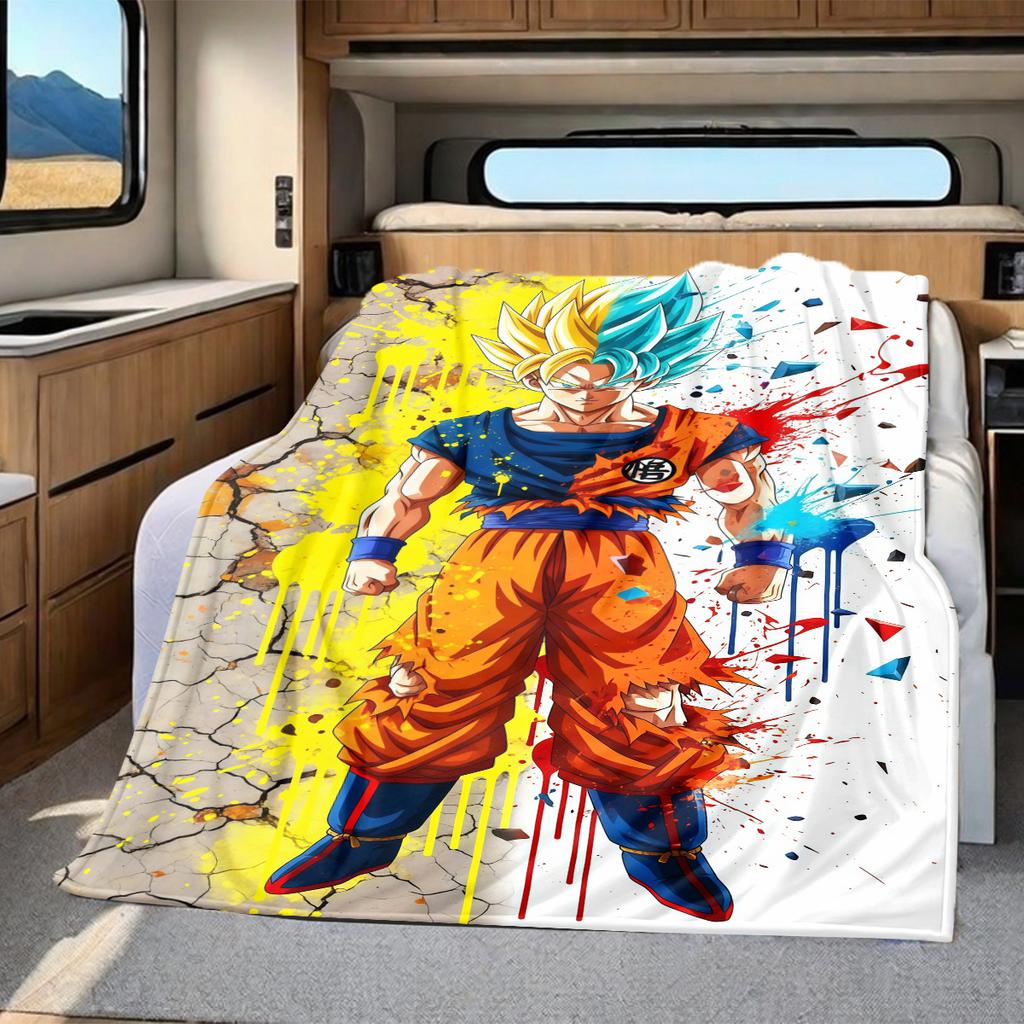 1 шт. Фланелевое одеяло с принтом Сон Гоку, Высокое качество, Для всех сезонов, Декор для дома, Тепло и уют, Идеально для рождественских подарков