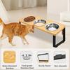 Wooden Feeder Rack with 3 Stainless Steel Bowls Non-slip Small Medium Cat Dog Tilted Raised Water Food Feeding Bowl Pet Supplies