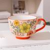 500ML Ceramic Coffee Mugs Large Capacity Hand-painted Relief Breakfast Cup Milk Oat Flower Tea Cups Creative Drinking Water Mug