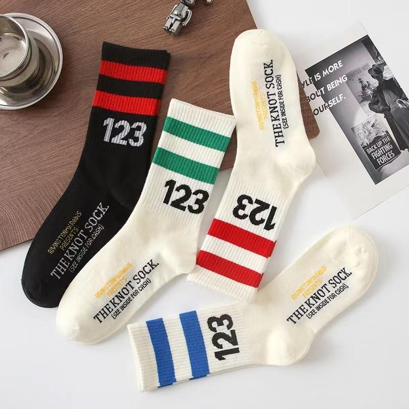 5 Pairs of Socks Women's Spring and Autumn Models of Mid-calf Socks Two Bar Digital Tide Cotton Outer Wear Summer Couple Socks