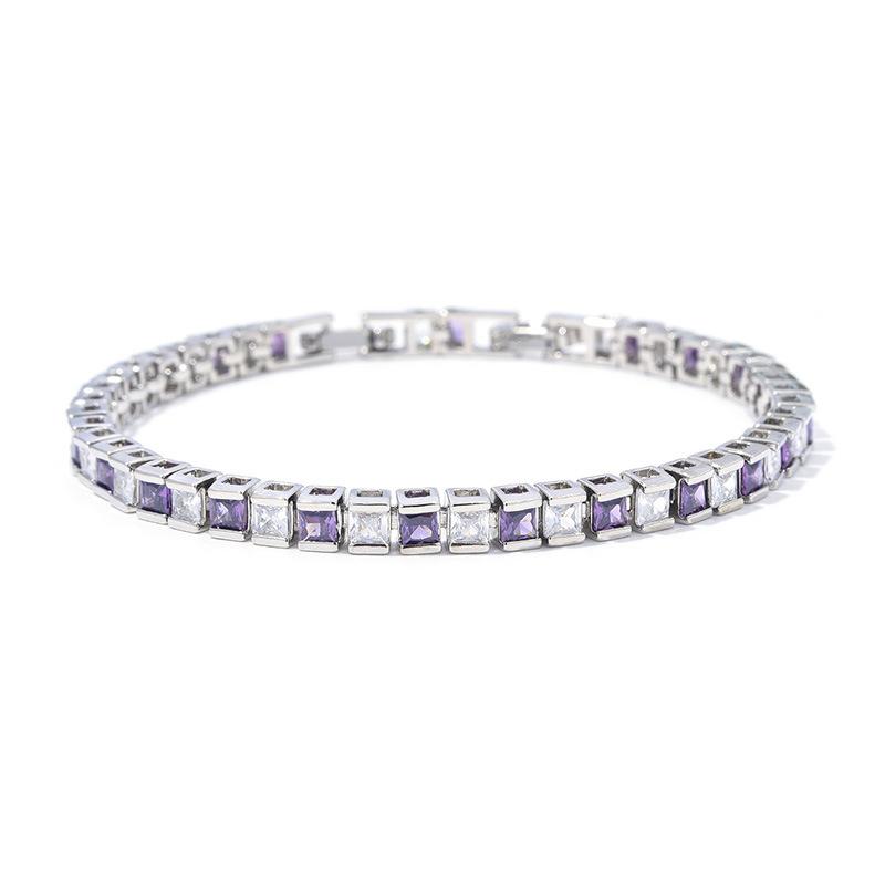 Принцесса Фанг Постепенное изменение цвета Драгоценный камень Радуга Полный бриллиант Цепь Платиновый цвет Сапфир Циркон Темпераментный Браслет Женский