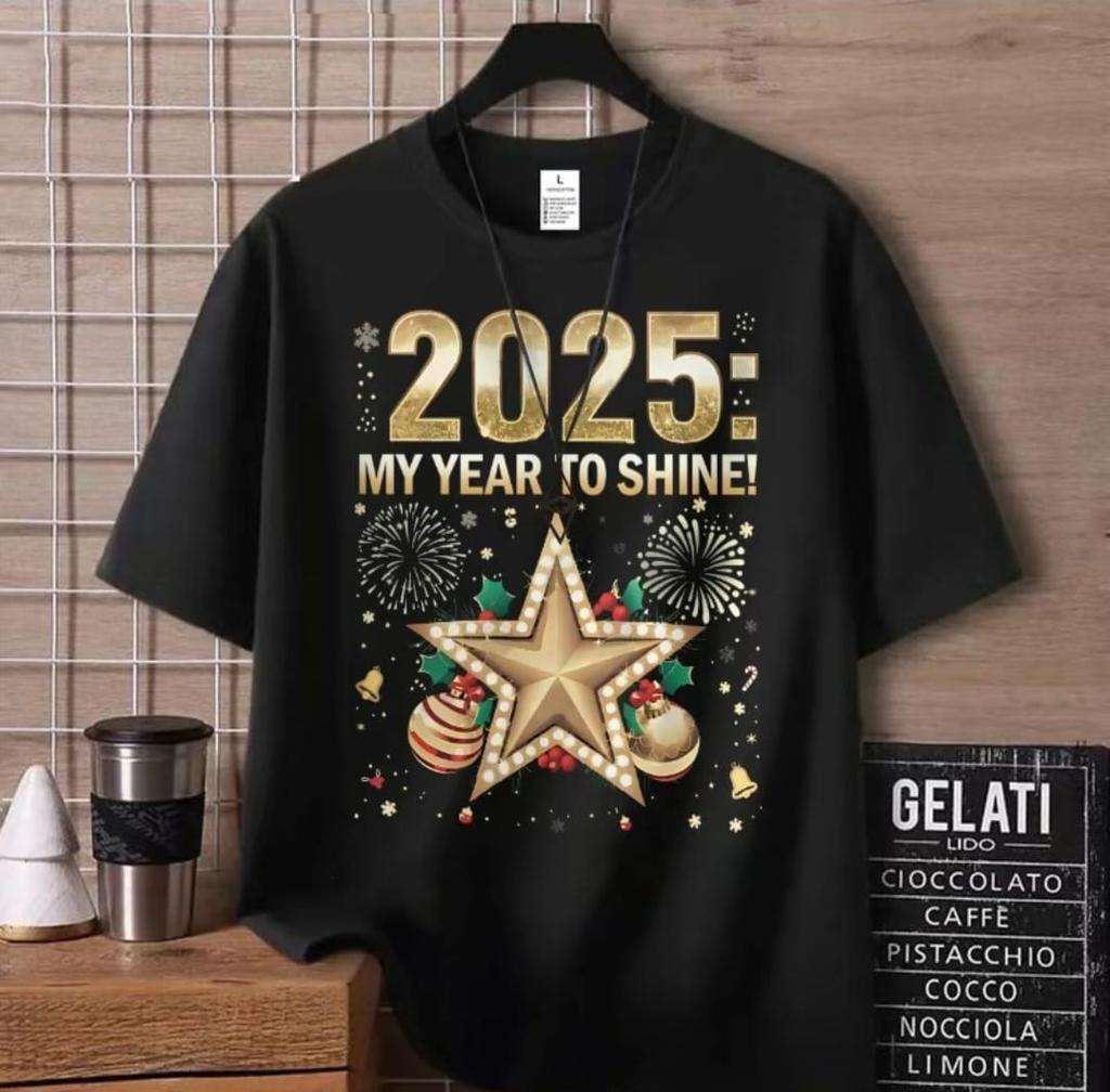 2025 Новогодняя футболка для мужчин и женщин, модные повседневные футболки с коротким рукавом в парном стиле, свободные футболки унисекс, одежда, топы, уличная одежда
