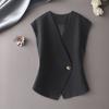 Женский костюмный жилет с V-образным вырезом, без рукавов, на одной пуговице, с асимметричным дизайном, однотонный, дышащий, универсальный, формальный жилет