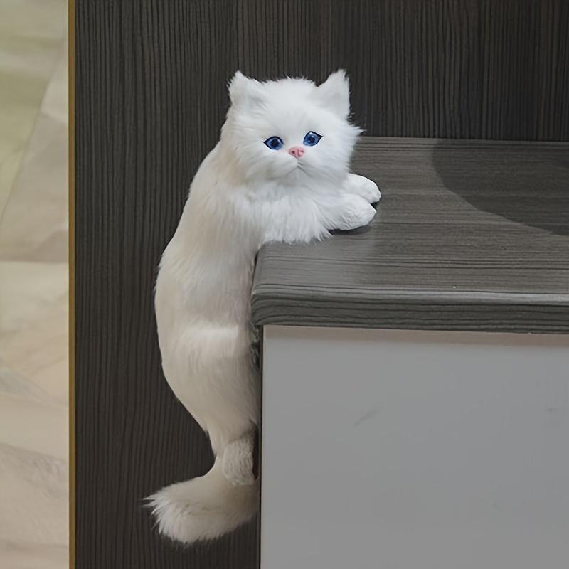 1pc Charming Handmade White Cat Plush Toy with Blue Eyes Cozy Simulation Pet, Ideal for Home Decoration Unique Gift, 160g