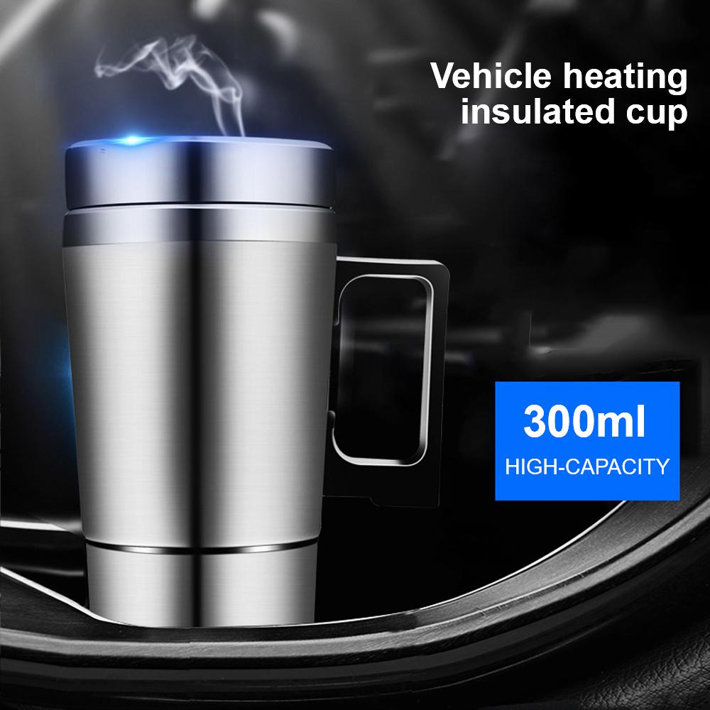 Термокружка для воды, кофе, молока, 12 В/24 В, 300 мл, электрический нагревательный автомобильный чайник, походный дорожный чайник, чашка для подогрева автомобиля, портативная из нержавеющей стали
