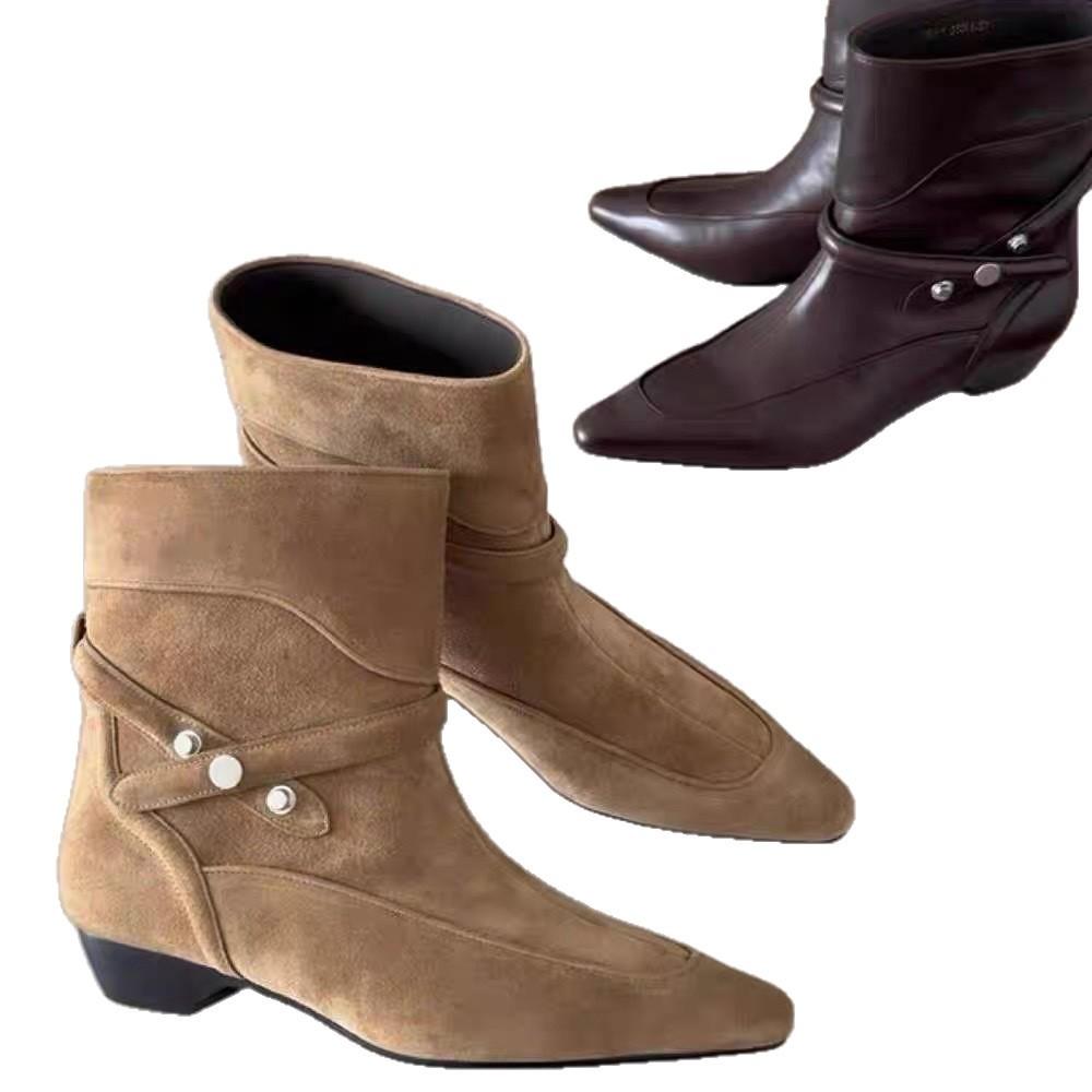 Версия из овчины~ Корейские нишевые замшевые ботильоны на толстом каблуке с маленьким квадратным носком, ковбойские ботинки в западном стиле, женские осенне-зимние новые тонкие ботинки