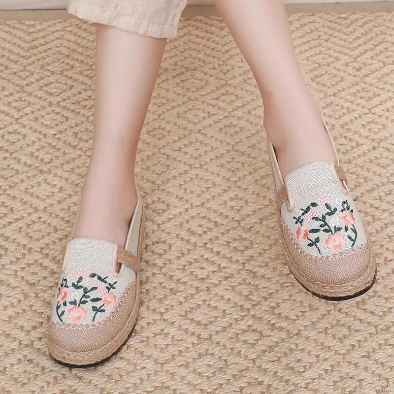 Мода 2025 Новые женские льняные туфли на плоской подошве Женские повседневные туфли Удобные туфли с низким верхом Дорожная повседневная обувь