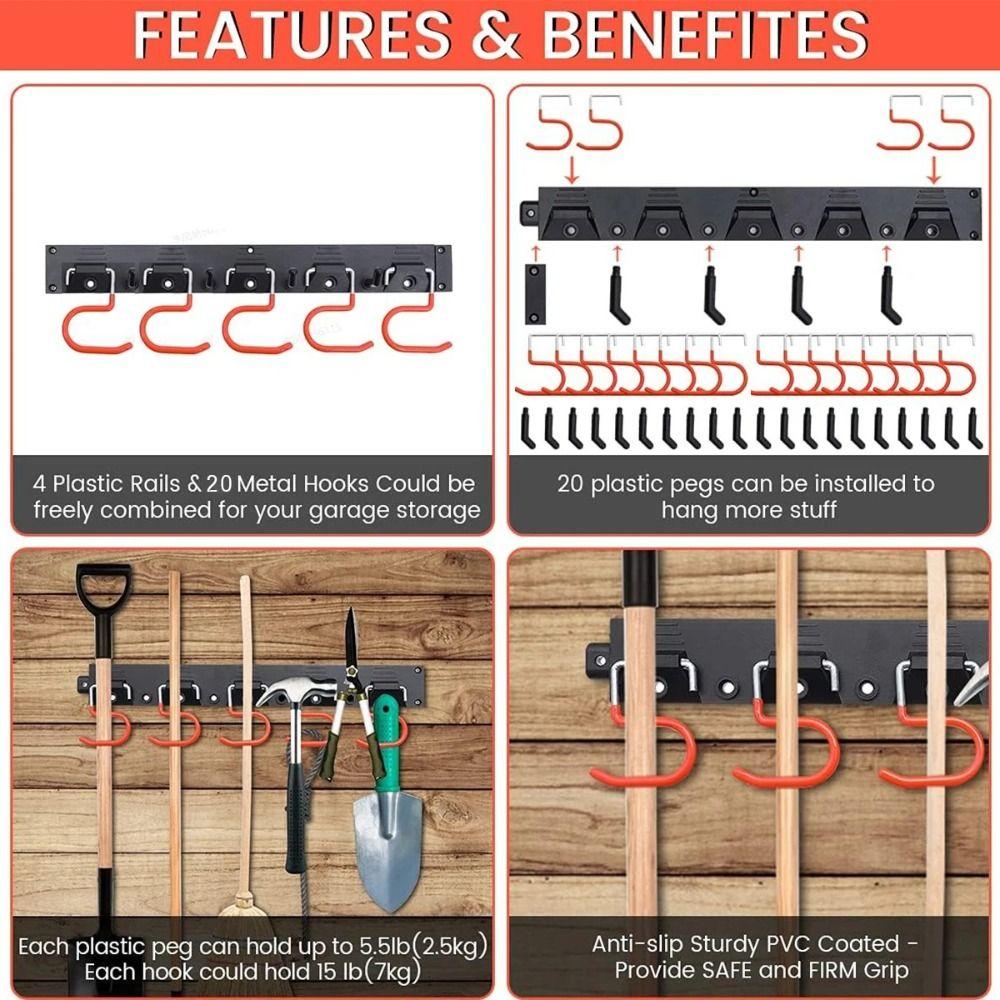 Wall Mounted Mop and Broom Holder S Type Cleaning Tool Hooks Utility Shovel Rack  Bikes