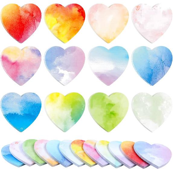 Teling 24 Pack Heart Shaped Sticky Notes Valentine's Day Sticky Notes 3 x 3 Inch Cute Fun Heart Pad Colorful Sticking Power Memo Pads for Lover