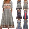 Women's Fashion Summer Spring Flower Pattern Print Short Sleeve O-Neck High Waist Casual Dresses
