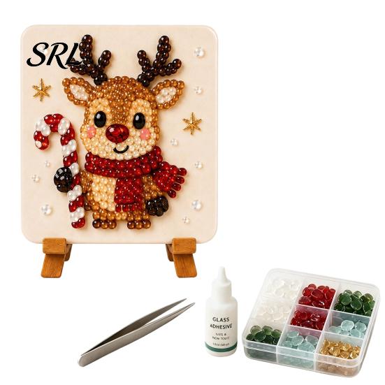 Beginner Friendly Crafts Christmas Mosaic Art Kit, DIY Sea Glass Santa Craft Reindeer Artwork Kit for Home Decor, Handmade Gift Family Activity