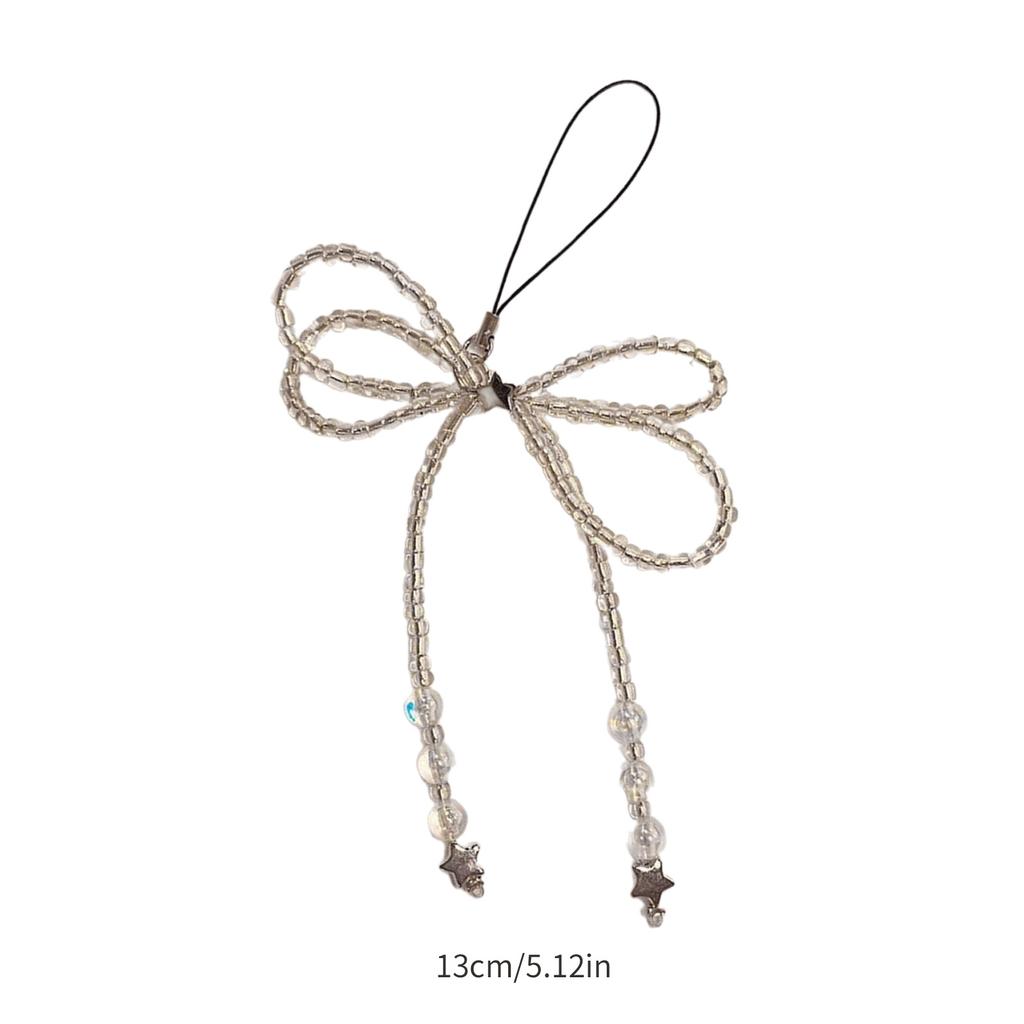 Crystal Beaded Phone Lanyard Bowknot Pendant Wrist Strap Detachable Phone Chain Keyring Portable Accessory for Women
