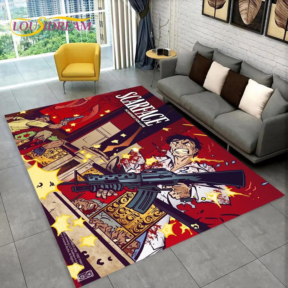 Коврик с 3D-печатью из фильма «Лицо со шрамом Тони», большой ковер, коврик для гостиной, спальни, дивана, коврик для двери, декор, детский нескользящий напольный коврик
