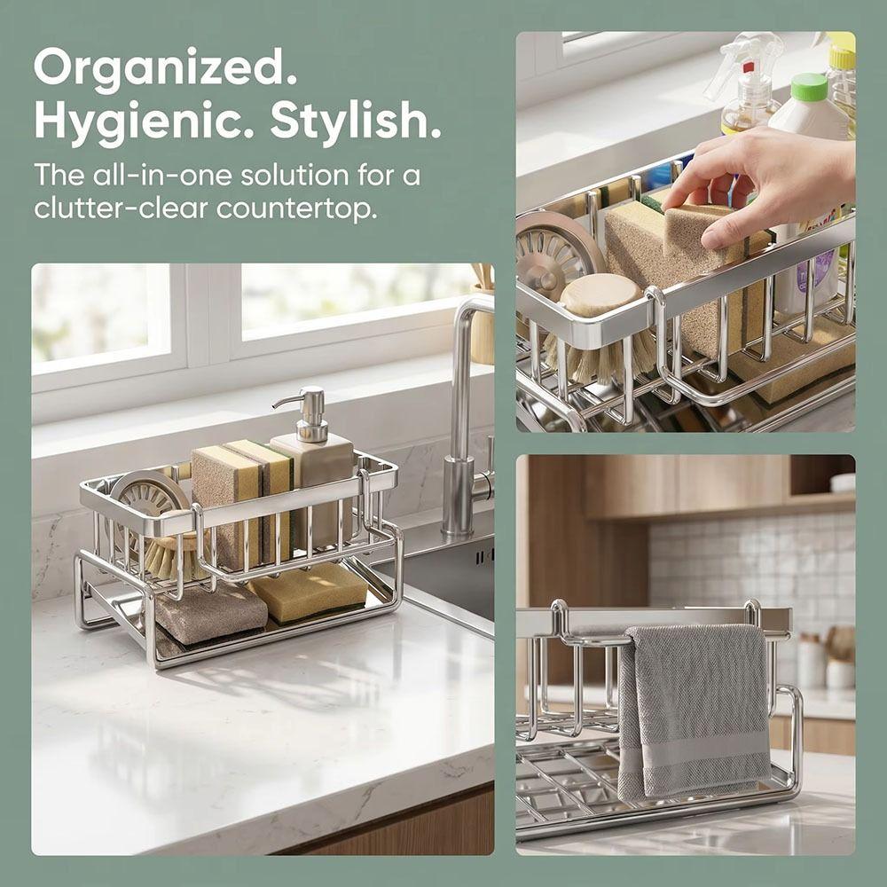 Stainless Steel Metal Sponge Holder Space-Saving Sink Organizer Countertop