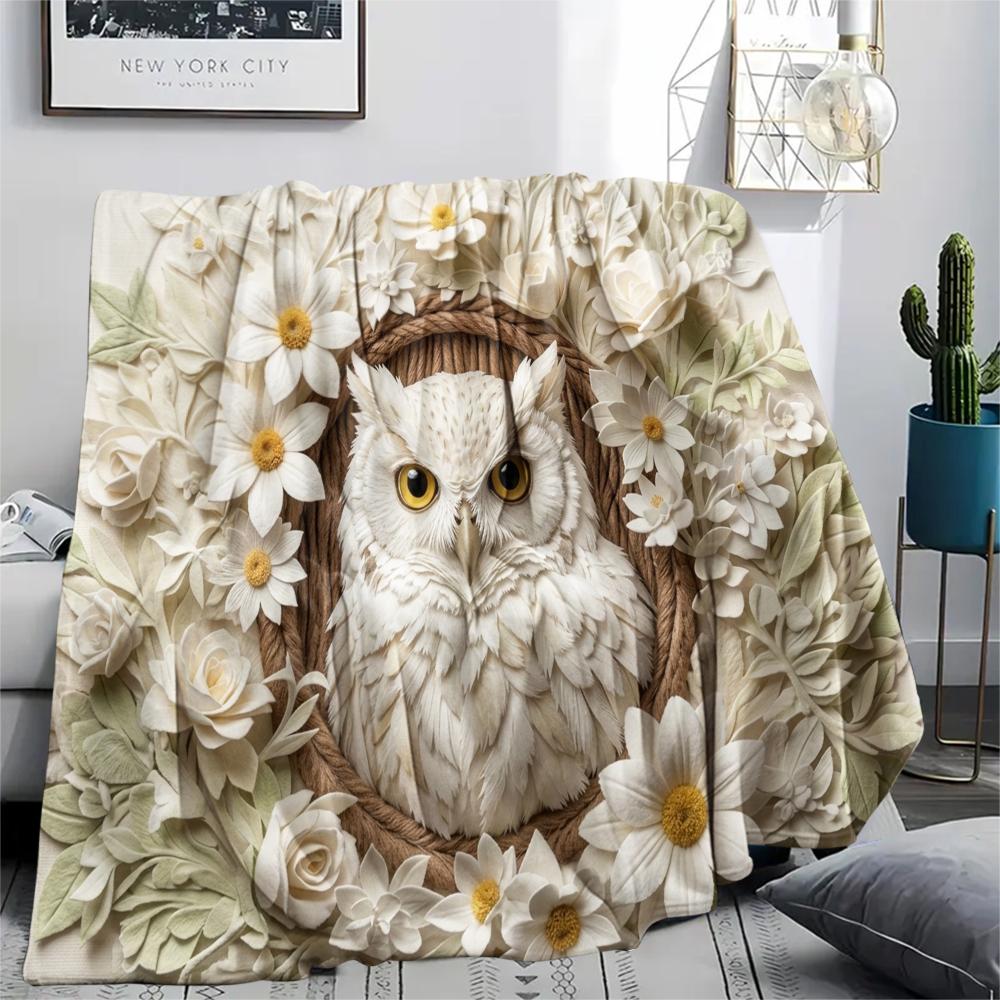 1Pc owl Print Flannel Blanket, High quality Comfortable for All Seasons, Home Decor, Warmth and Comfort, Perfect for Christmas Gifts W64