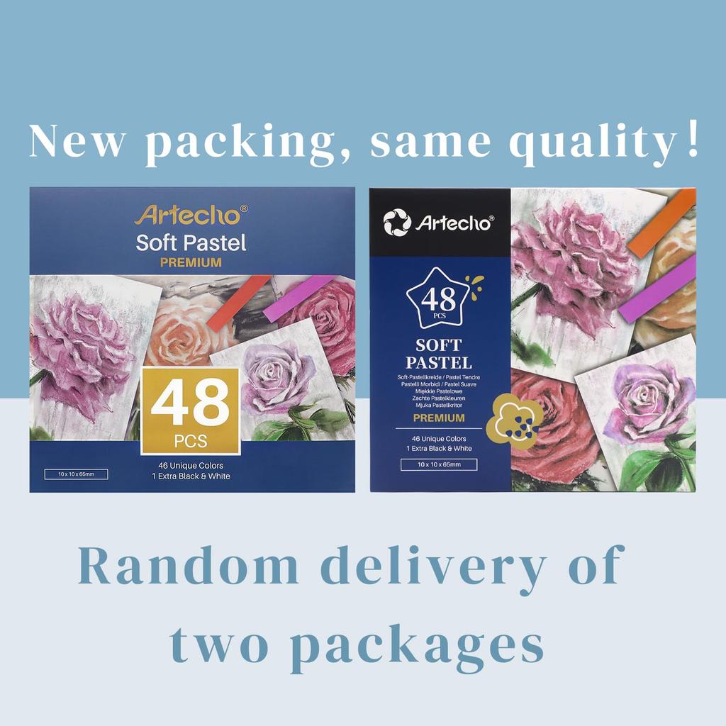 Мягкая пастель Artecho, 48 штук, 46 цветов, 4 флуоресцентных цвета, дополнительные бесплатные черно-белые квадратные мелки для художественных принадлежностей и