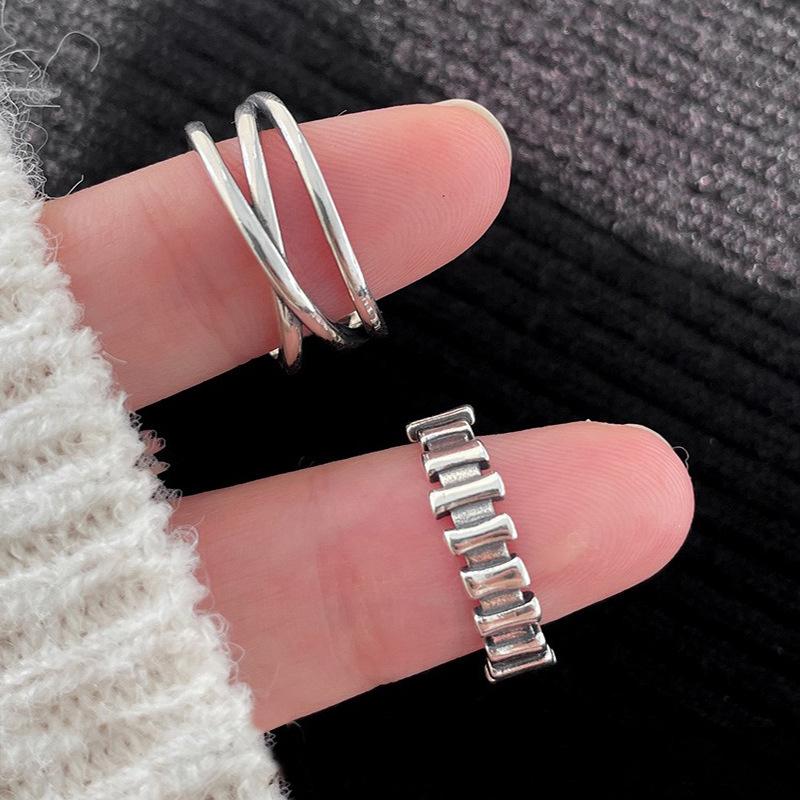 Irregular Line Ring Women's Retro Simple Double-layer Crossed Ring Adjustable Ins Tide Cold Wind Index Finger Ring