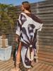 2024 Black Kaftan Boho Printed Chiffon Bikini Cover-ups Summer Beach Wear Kimono Dress Women Summer Swimsuit Cover Up