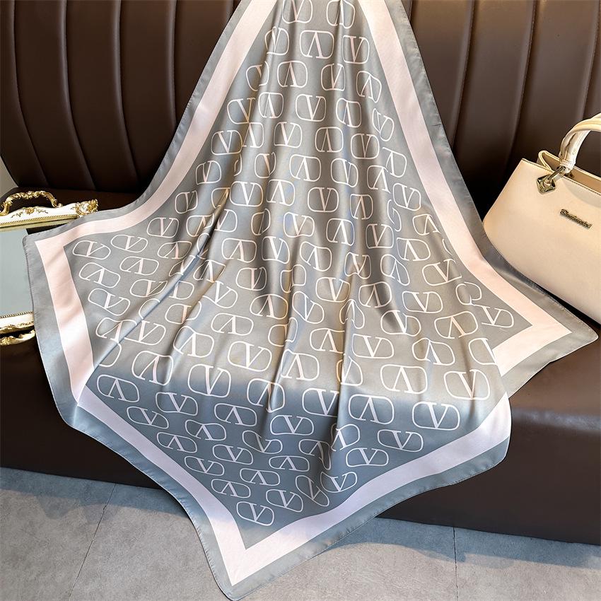 Versatile British-Style Silk Square Scarf - 90cm Solid Color Shawl & Headscarf