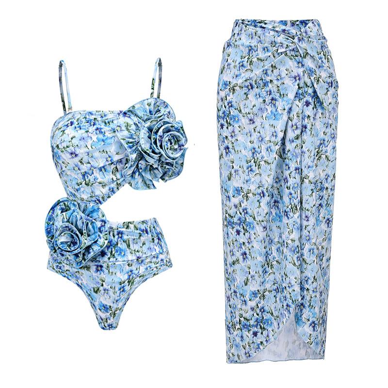 1011 European and American new flower decoration or hollow one-piece swimsuit women's wrap skirt