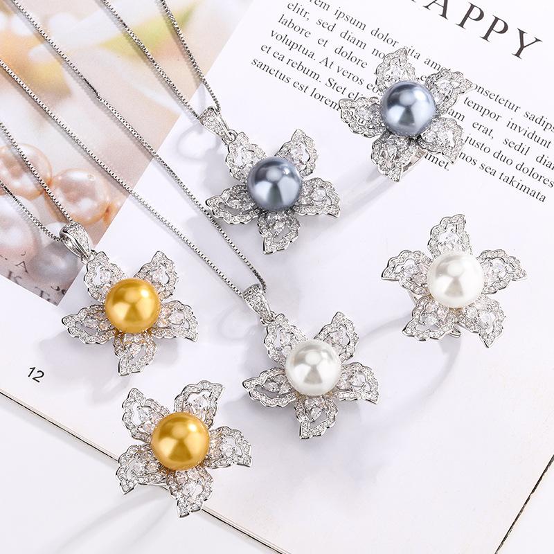 Pearl Set, Sunflower Design Necklace, Ring, High-End Light Luxury Fashion Women