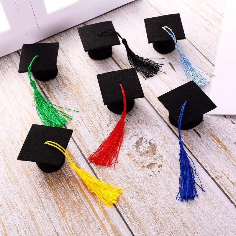 12 Pieces Mini Graduation Cap Class Of 2026 Mini Graduation Hats With Tassels Small Black Grad Cap Bottle Topper Decorations