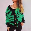 Autumn and Winter New Ins Style V-neck Contrasting Irregular Zebra Print Cardigan Jacket Sweater for Women 3564